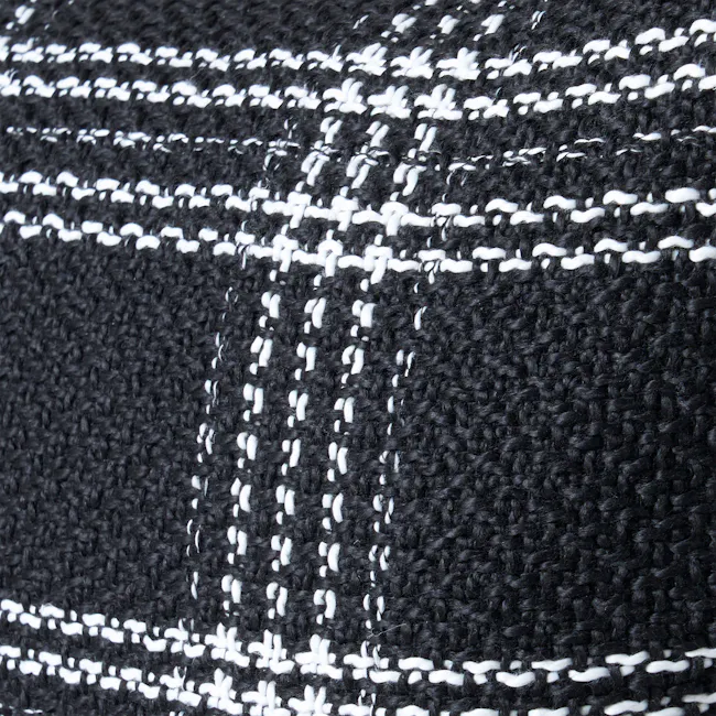 Kelsey Plaid Weaved Cushion - Black - 5 - Black and white crochet pattern, intricate stitches, textured fabric, detailed