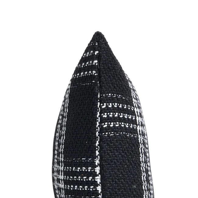 Kelsey Plaid Weaved Cushion - Black - 6 - Knitted hat, black and white pattern, textured fabric, ribbed knit, high neck
