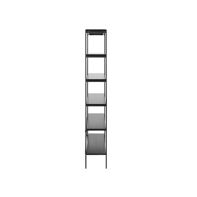 Fraser Bookshelf - 3 - - Black metal ladder with three shelves, - Minimalist shelving unit design, - Sleek, modern furniture