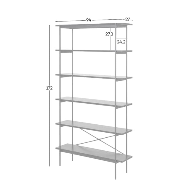Fraser Bookshelf - 8 - Sleek metal shelving unit with adjustable height, Adjustable height shelving system for modern