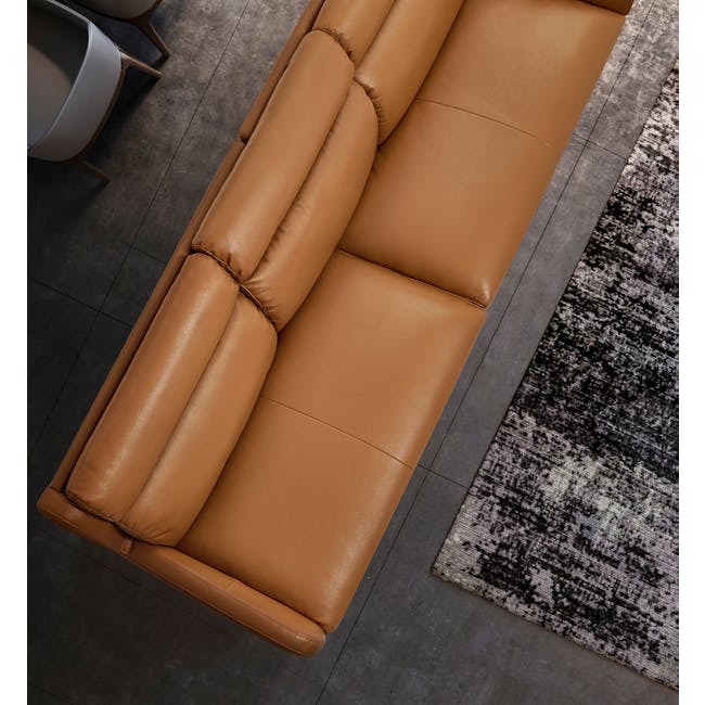 Warren 4 Seater Sofa - Tan (Genuine Cowhide + Faux Leather) - 2
