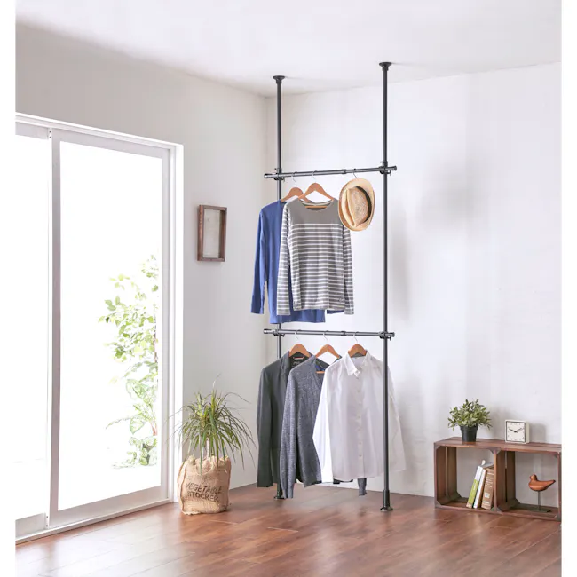 HEIAN 2 Tier Adjustable Clothes Hanger Rack Black (TNP-3B) - 2