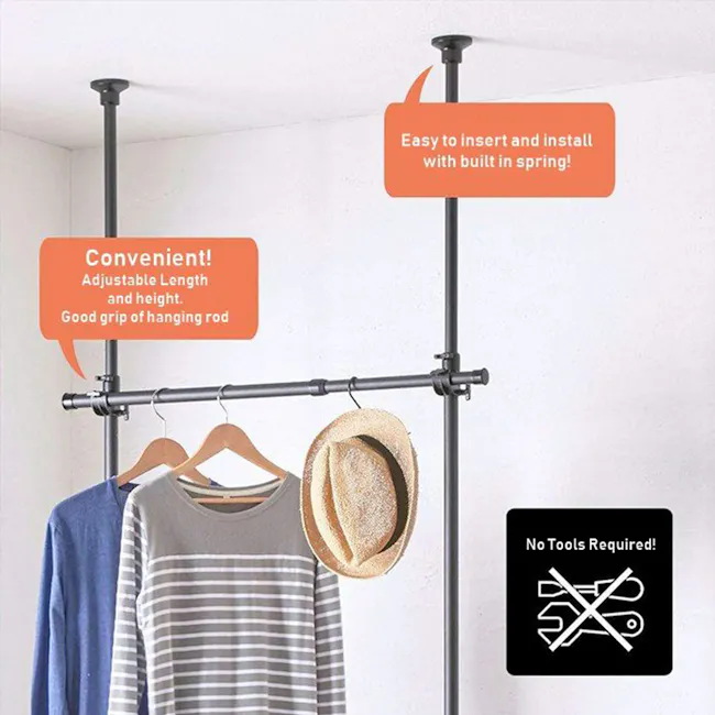 HEIAN 2 Tier Adjustable Clothes Hanger Rack Black (TNP-3B) - 3