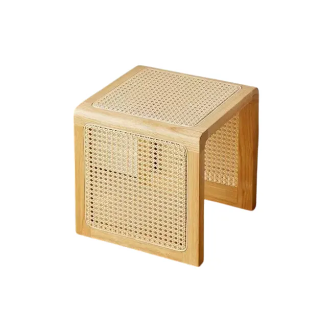 Rein Rattan Stool Side Table - Natural - 1