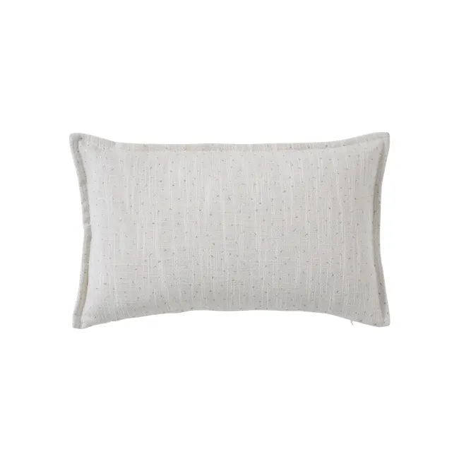 Gregori Linen Specks Lumbar Cushion - Grey - 1 - White textured fabric, elegant crochet design, soft and cozy material