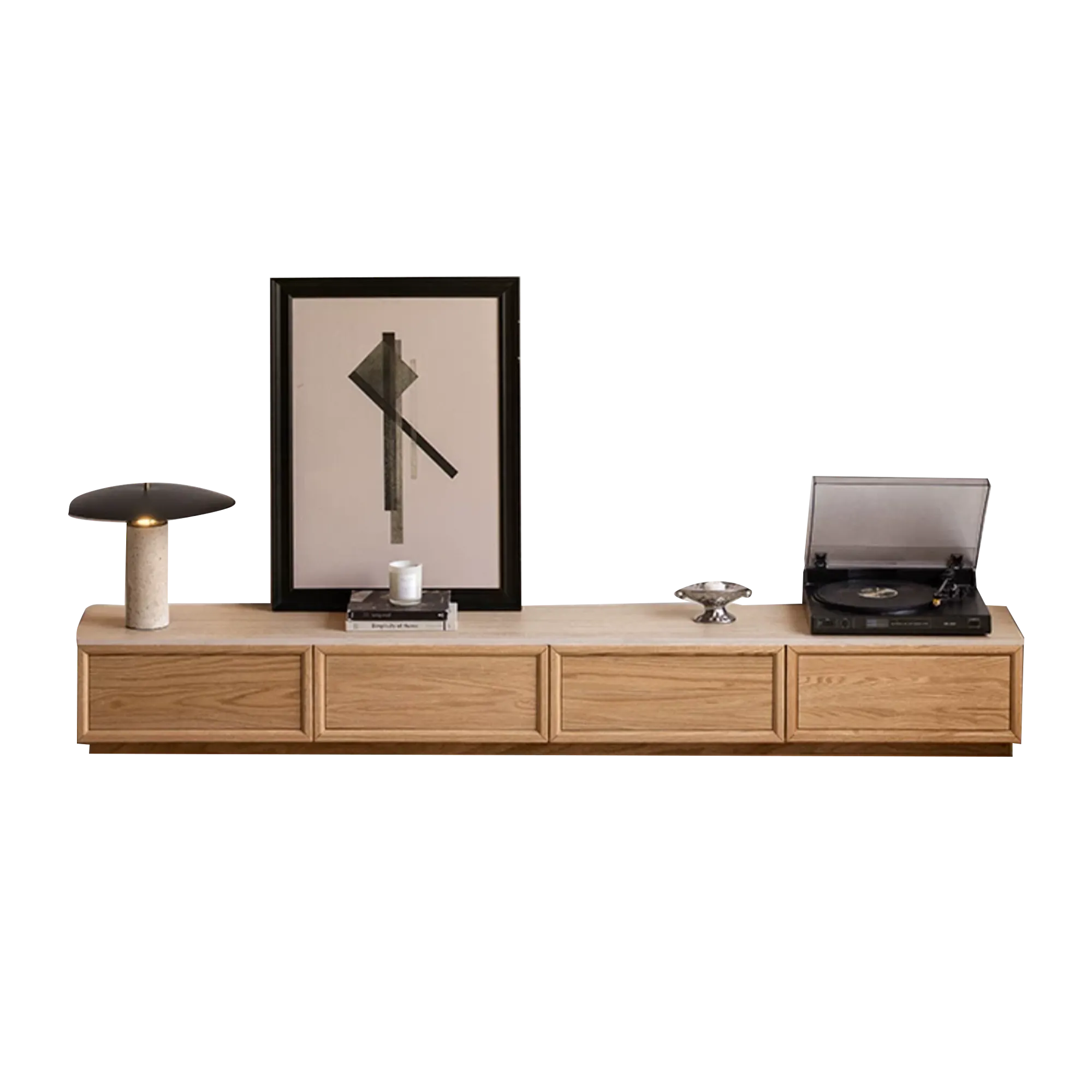 Ying TV Console 2m - Oak, Travertine (Sintered Stone)