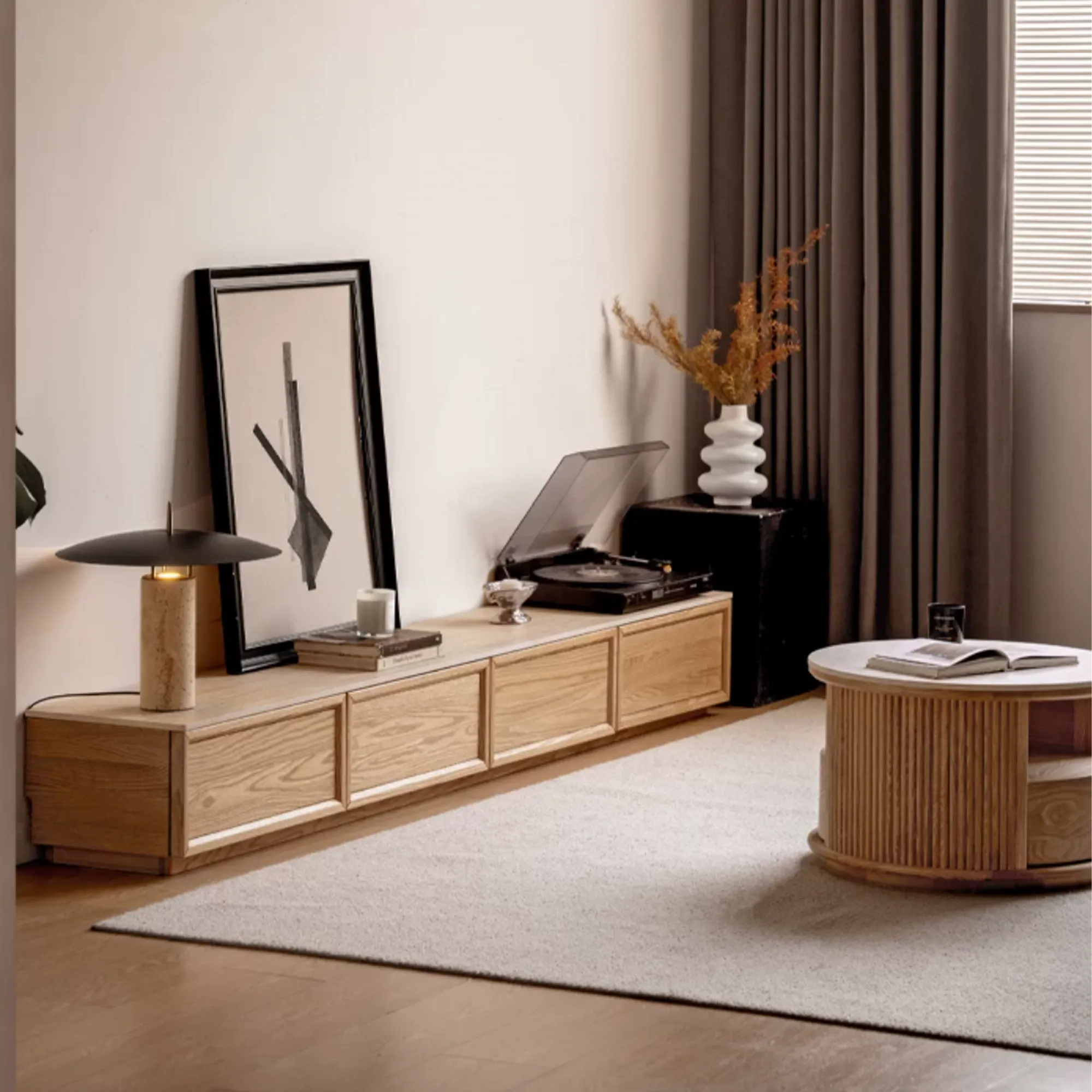 Ying TV Console 2m - Oak, Travertine (Sintered Stone) - 11