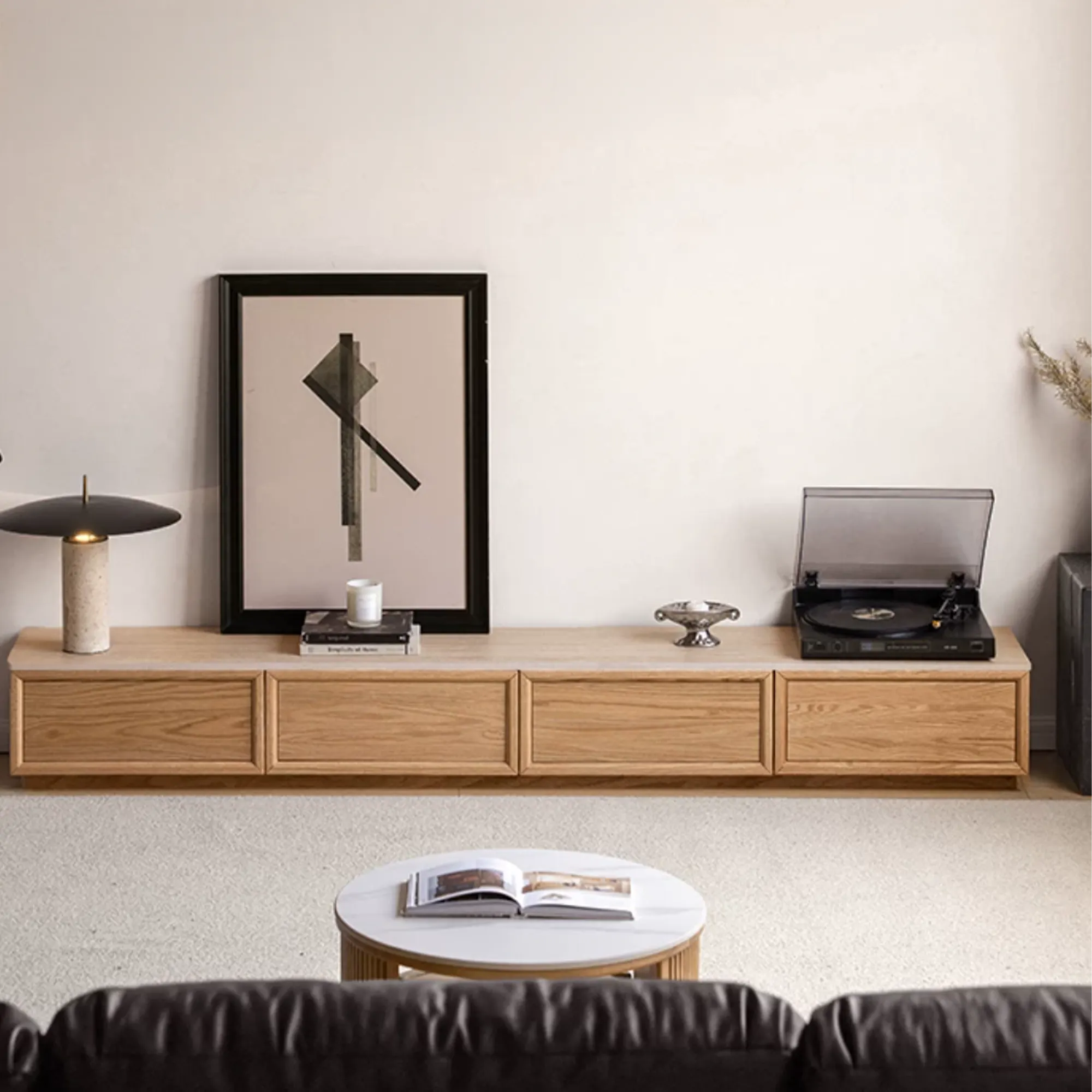 Ying TV Console 2m - Oak, Travertine (Sintered Stone) - 10
