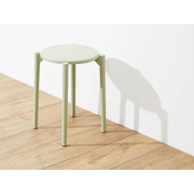 Olly Pastel Stackable Stool - Sage - 6 - Light green, minimalist, round table, simple design, natural wood, wooden floor