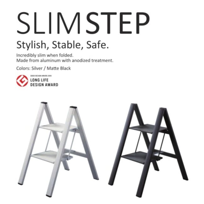 Hasegawa Lucano Slim Aluminium 2 Step Stool - White - 4