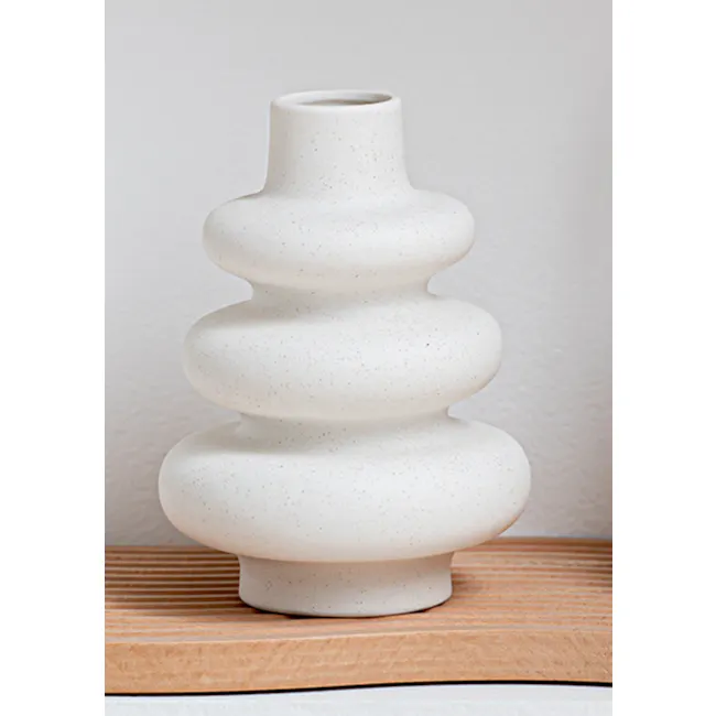 Lenny Ceramic Vase - 5 - White, speckled, tiered, vase, organic, organic texture, minimalist, modern, elegant, natural