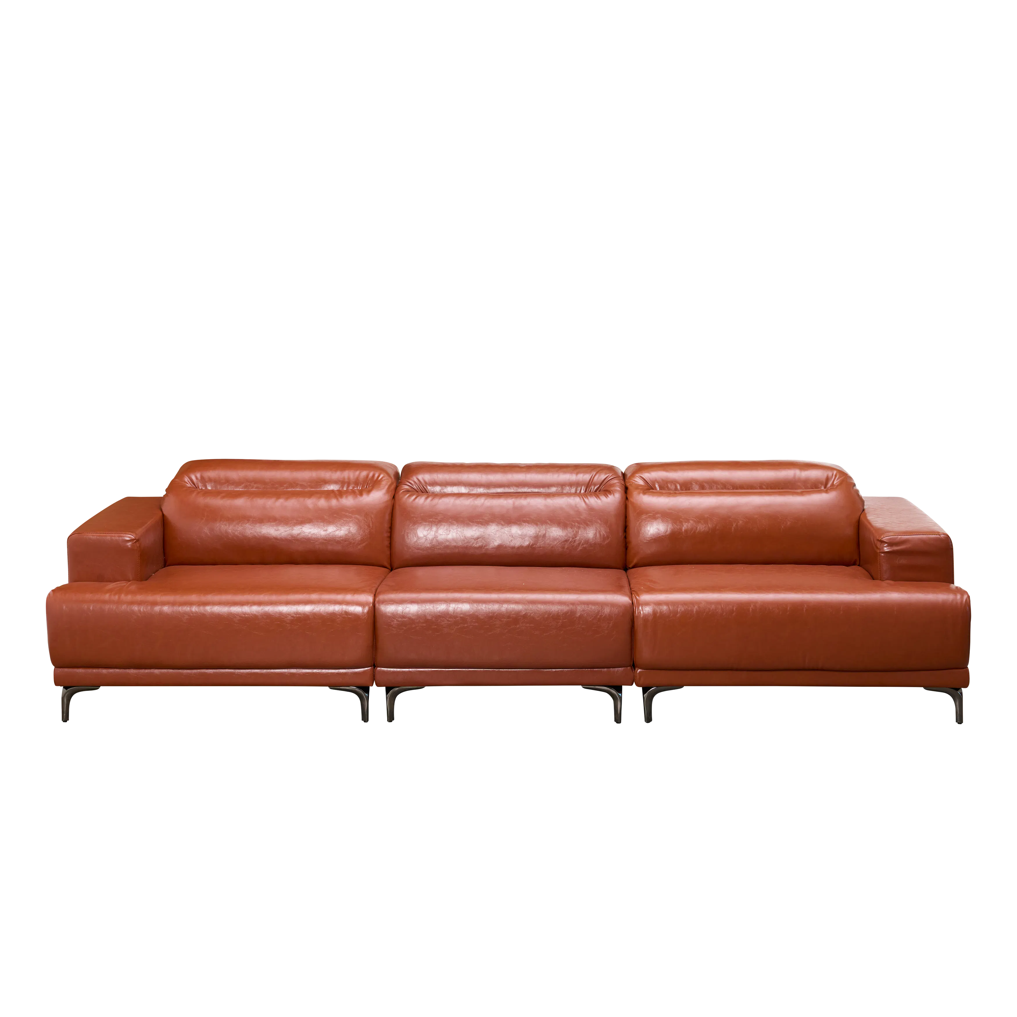 Lorney 4 Seater Sofa with Adjustable Headrest - Camel (Faux Leather) - 41