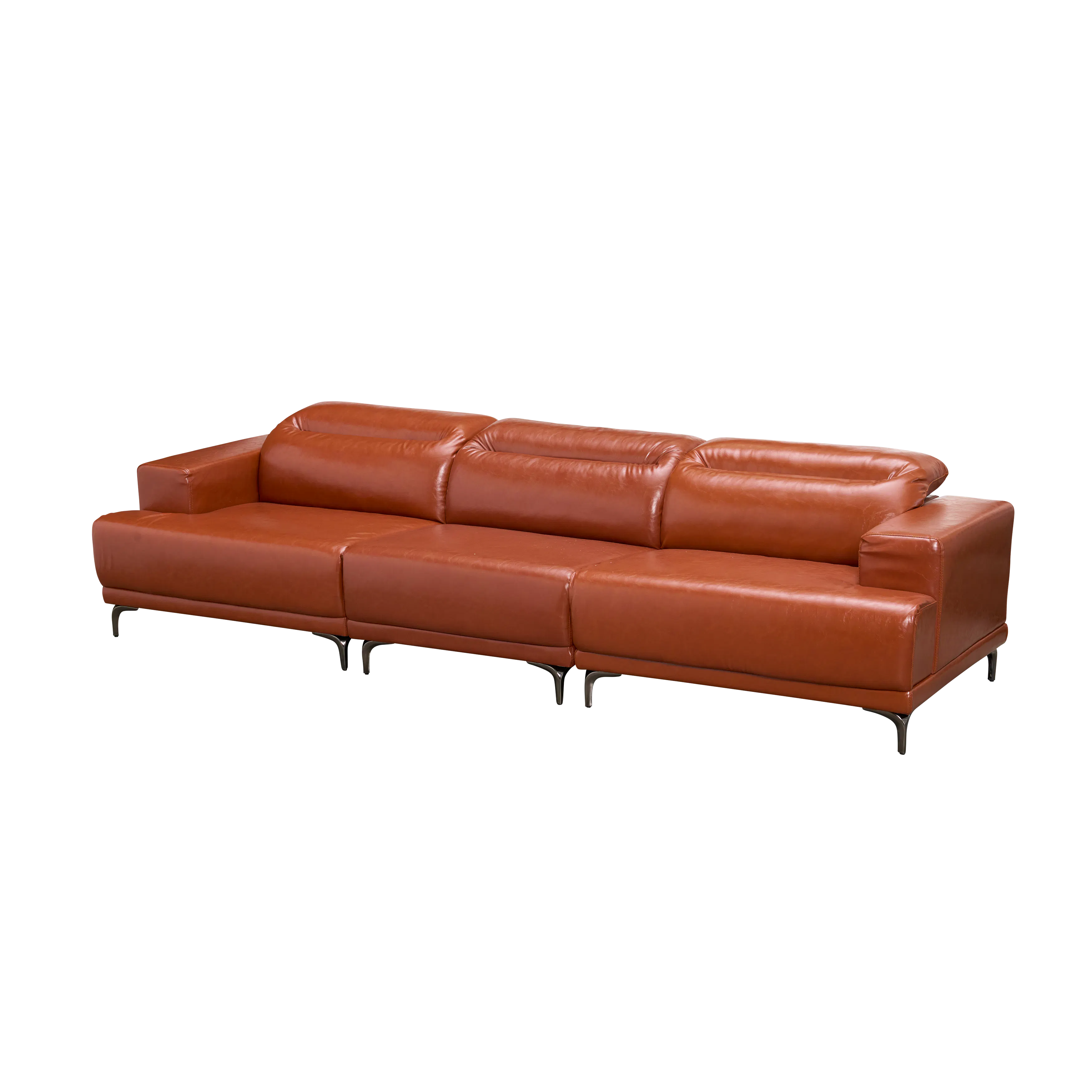 Lorney 4 Seater Sofa with Adjustable Headrest - Camel (Faux Leather) - 40