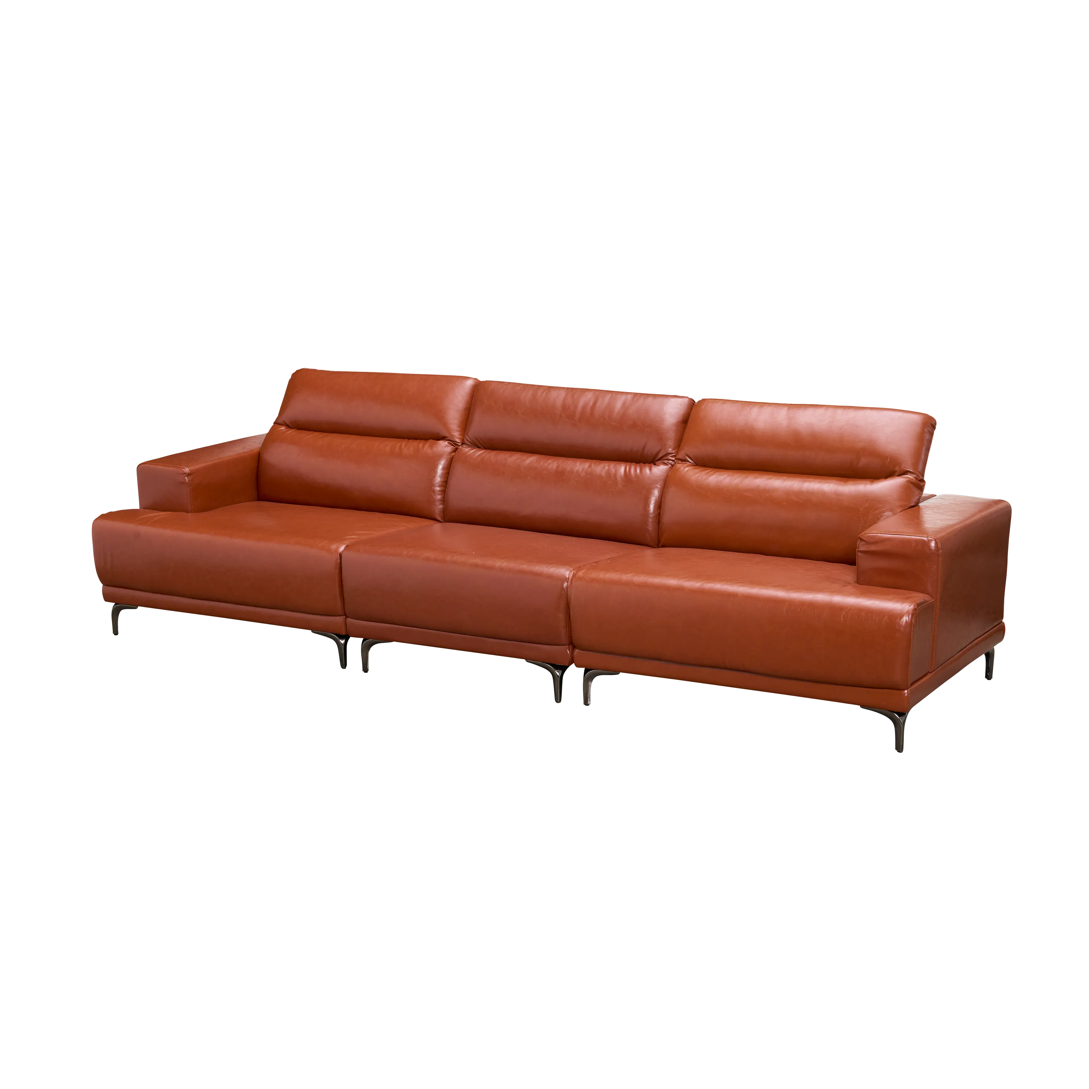 Lorney 4 Seater Sofa with Adjustable Headrest - Camel (Faux Leather) - 37