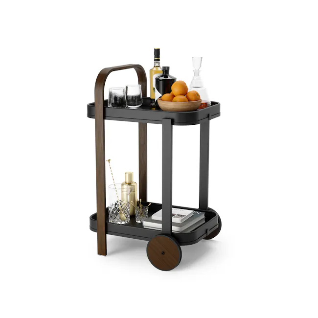 Bellwood Serving Cart - Black, Walnut - 2 - modern black wooden bar cart, elegant black metal cart, stylish bar cart