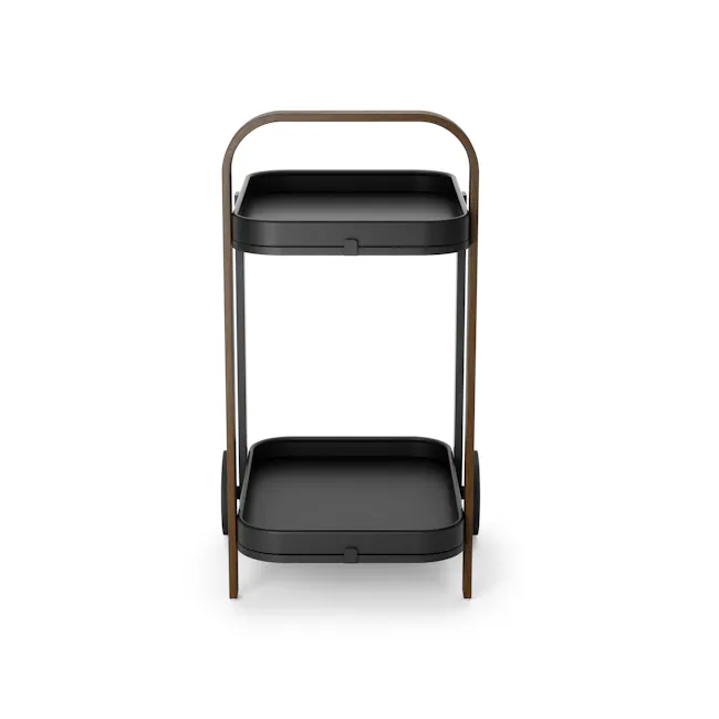 Bellwood Serving Cart - Black, Walnut - 5 - Modern kitchen cart, sleek design, black tray, wooden handle, minimalist style