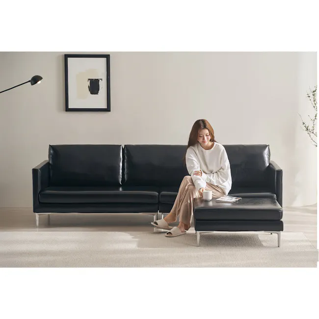 Leca Ottoman - Black (Faux Leather) - 5