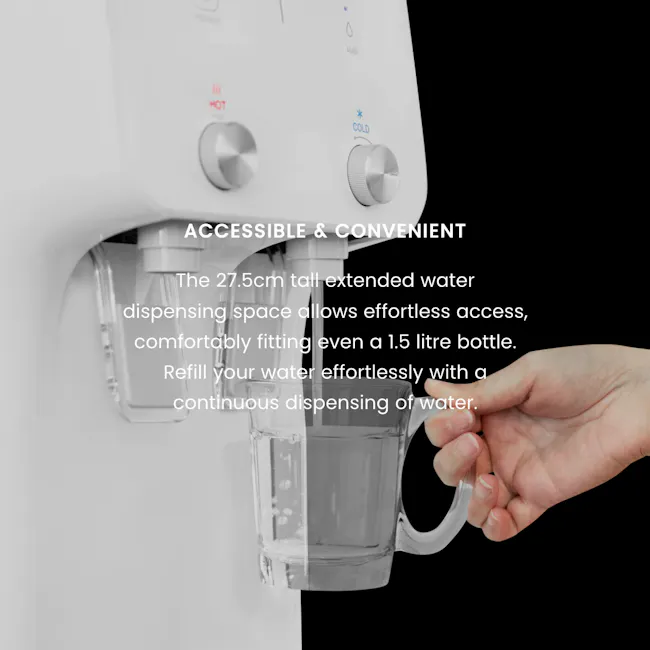 Essential Water Purifier - 5 - Extended water dispensing space, 5cm tall, comfortable fit, refill effortlessly, continuous