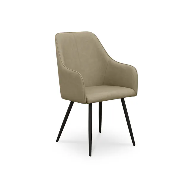 Charlie Dining Armchair - Taupe (Faux Leather) - 1 - Modern upholstered chair, beige fabric, sleek design, minimalist style