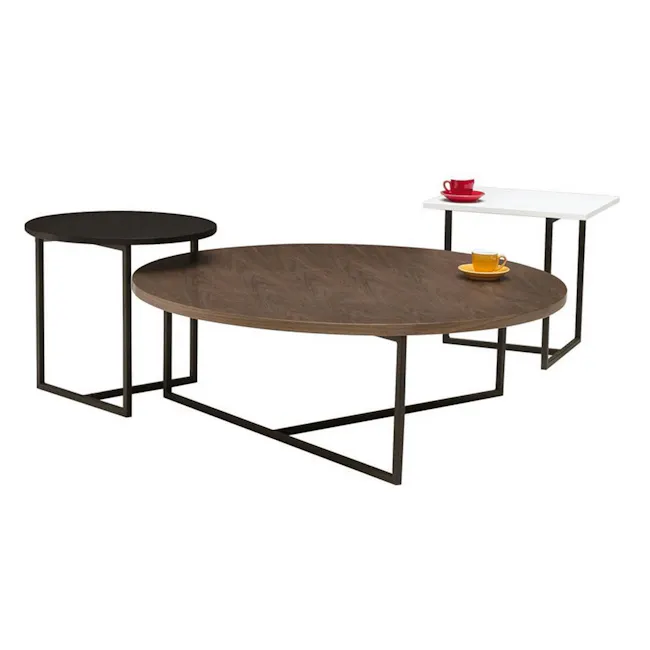 Felicity Round Coffee Table - Walnut, Matt Black - 6 - Round coffee table with dark wood finish, black metal frame