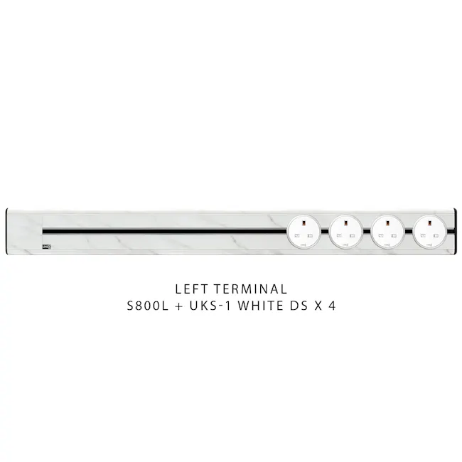 Line8 Power Track 800mm + 4 Adaptors Bundle - Indian White Marble - 5 - White marble finish panel, Dual power outlets