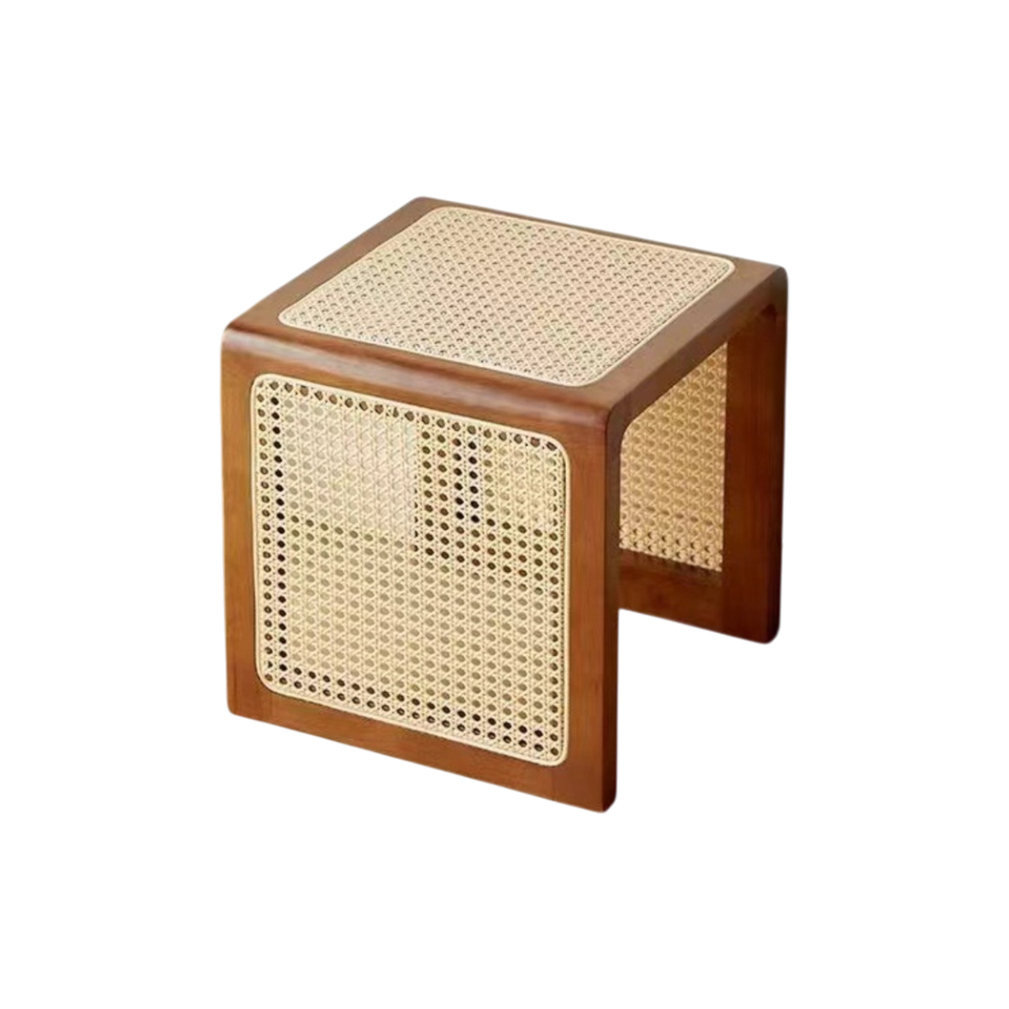 (As-is) Rein Rattan Stool Side Table - Walnut