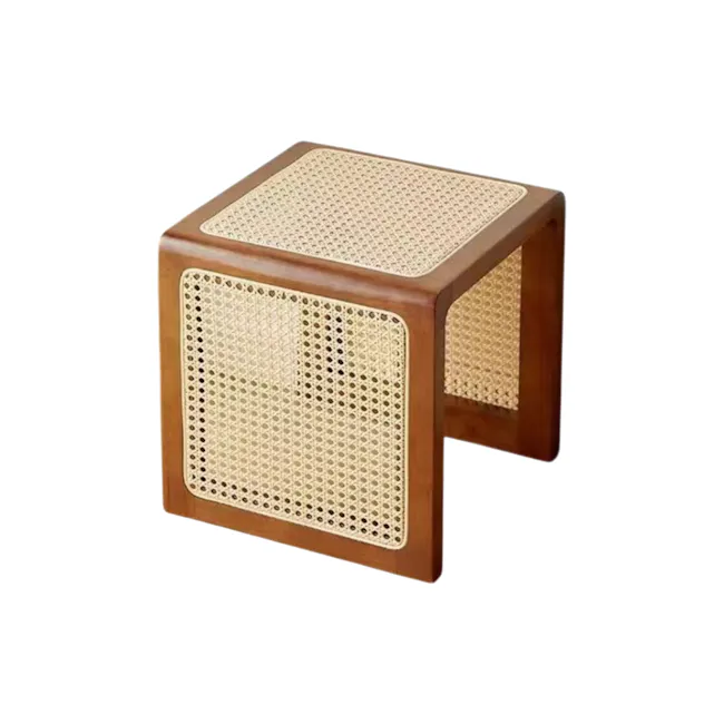 (As-is) Rein Rattan Stool Side Table - Walnut - 1