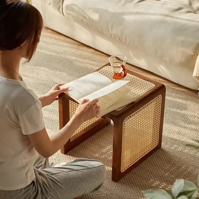 (As-is) Rein Rattan Stool Side Table - Walnut - 7