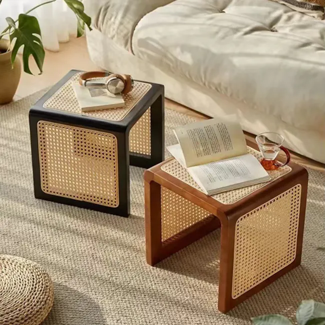 (As-is) Rein Rattan Stool Side Table - Walnut - 9
