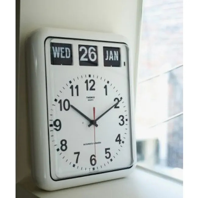 TWEMCO Analog Calendar Flip Wall Clock - White - 5
