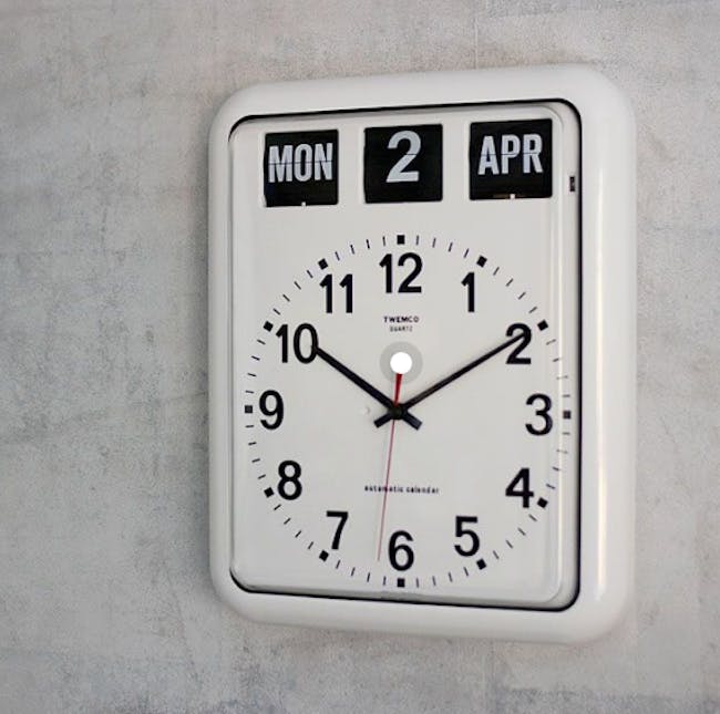 TWEMCO Analog Calendar Flip Wall Clock - White - 5