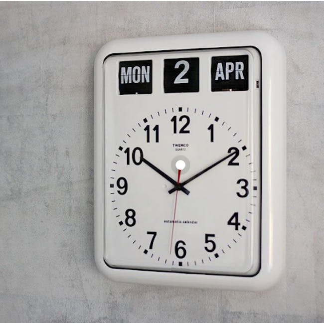 TWEMCO Analog Calendar Flip Wall Clock - White - 5