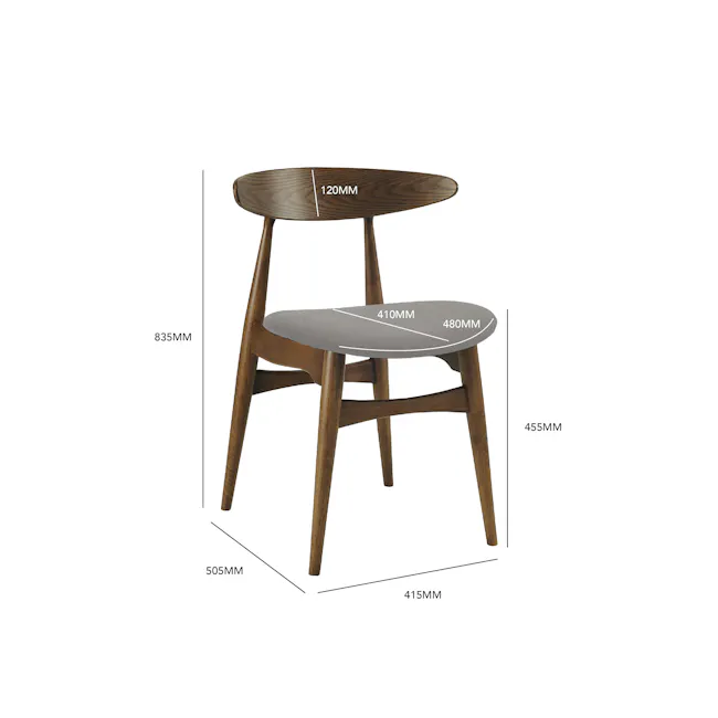 Tricia Dining Chair - Oak, Light Grey (Fabric) - 6 - Wooden chair, 835mm height, 415mm seat, 455mm base, 505mm leg, 120mm
