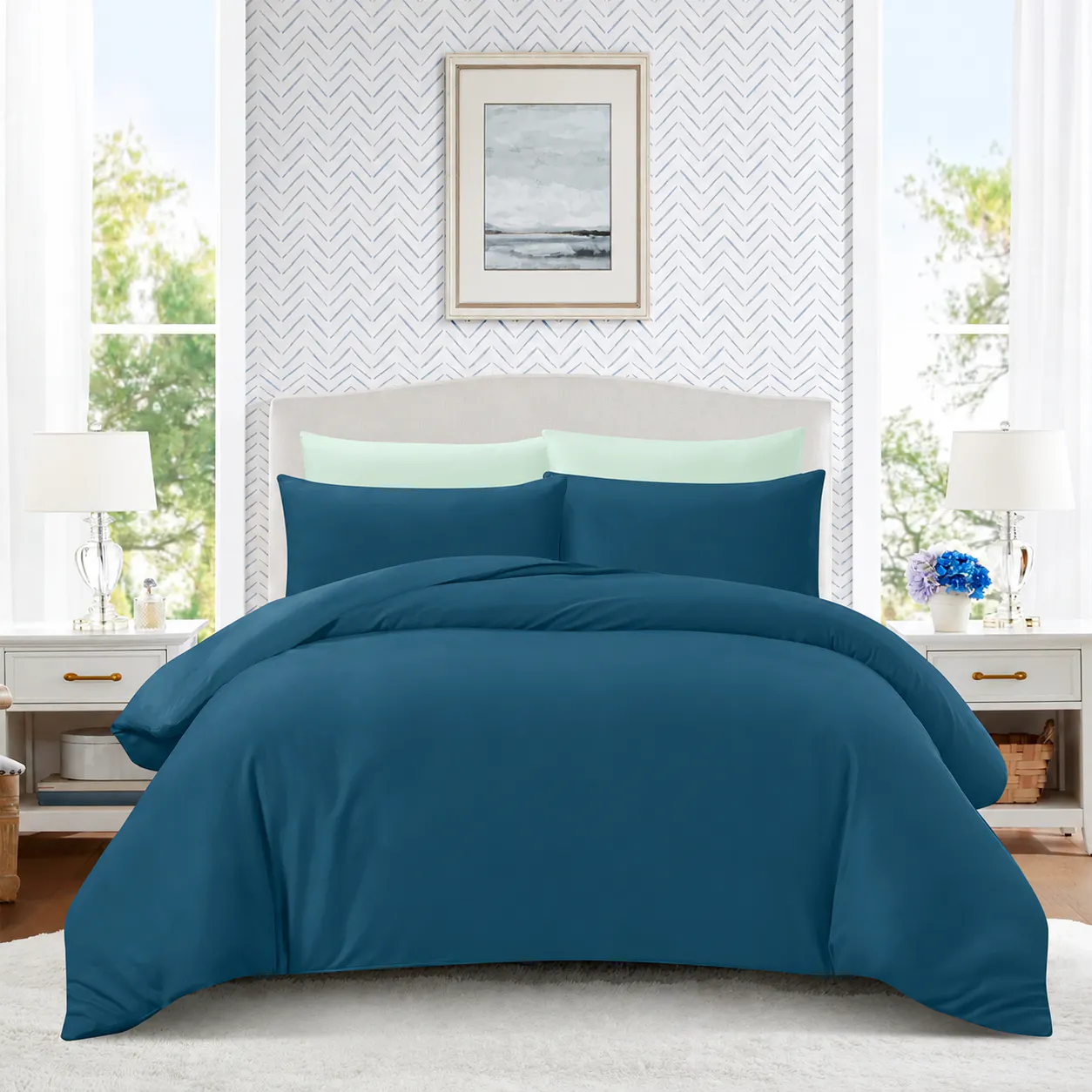 Hillcrest ComfyLux Solid 988TC Fitted Sheet Set (No Quilt Cover) - Teal (4 Sizes)