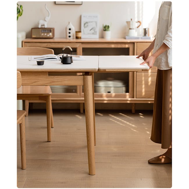 Fidela Extendable Dining Table 0.9m-1.5m (Sintered Stone) - 10 - Wooden table, minimalist design, natural light, cozy room