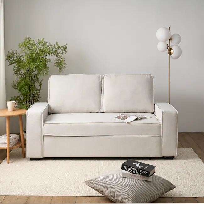 Arturo 2 Seater Sofa Bed - Beige (Eco Clean Fabric) - 23 - Modern minimalist living room, cozy armchair, light beige sofa
