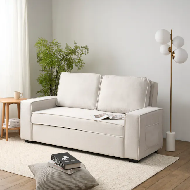 Arturo 2 Seater Sofa Bed - Beige (Eco Clean Fabric) - 21 - Minimalist living room, modern furniture, neutral color palette