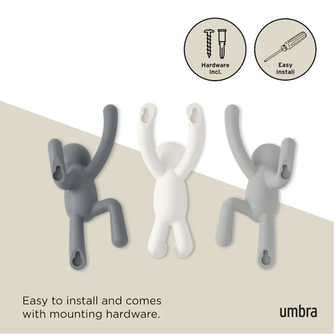 Buddy Wall Hook - Grey (Set of 3) - 3