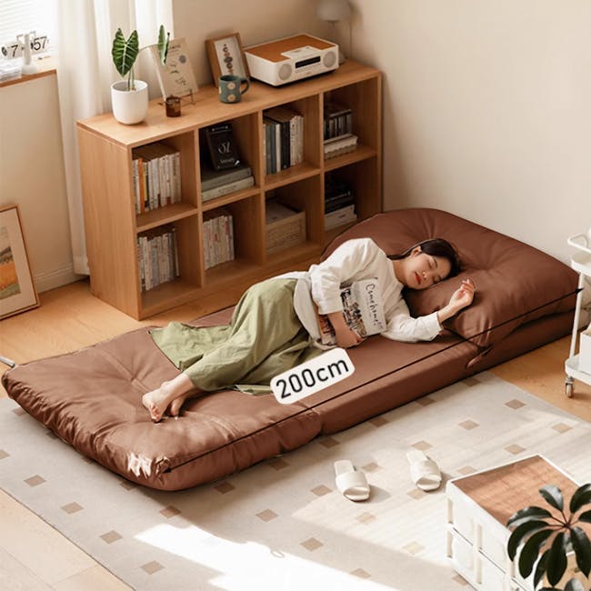 Jesse Sofa Bed - Brown Corduroy - 2 - 200cm cushion, cozy bed, modern bedroom, soft bedding, brown mattress, indoor plant
