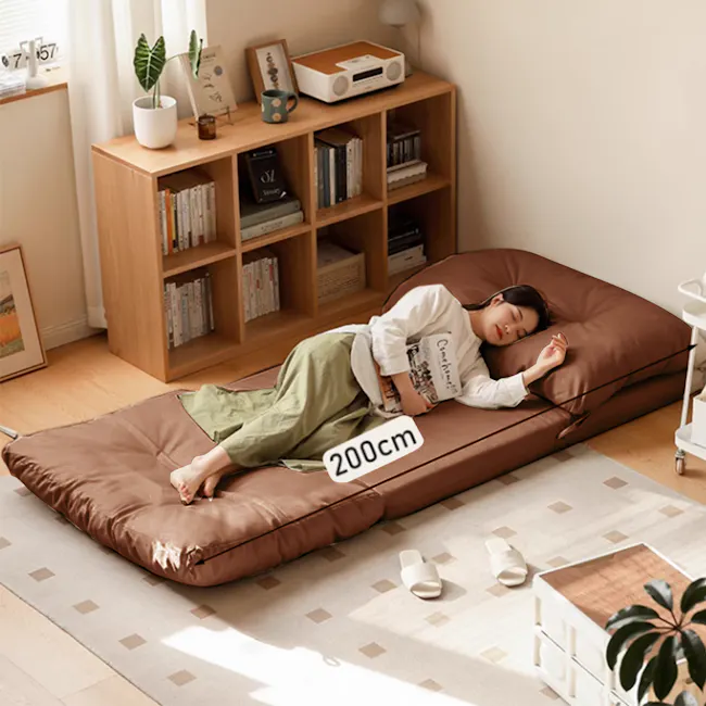 Jesse Sofa Bed - Brown Corduroy - 2 - 200cm cushion, cozy bed, modern bedroom, soft bedding, brown mattress, indoor plant
