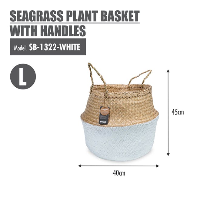 ecoHOUZE Seagrass Plant Basket With Handles - White (2 Sizes) - 2