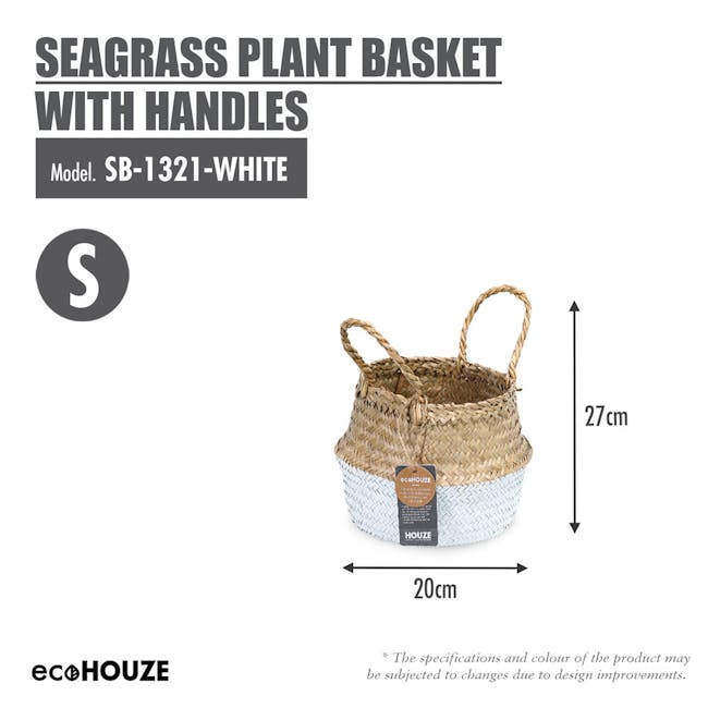 ecoHOUZE Seagrass Plant Basket With Handles - White (2 Sizes) - 1