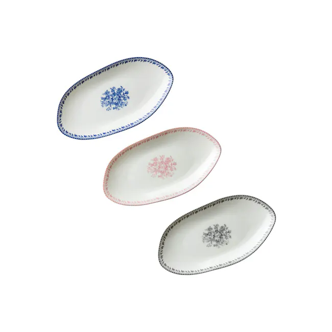 Luzerne Lancaster Garden Oval Plate 25cm - Grey - 4 - Elegant blue and pink floral patterns, elegant red and black floral