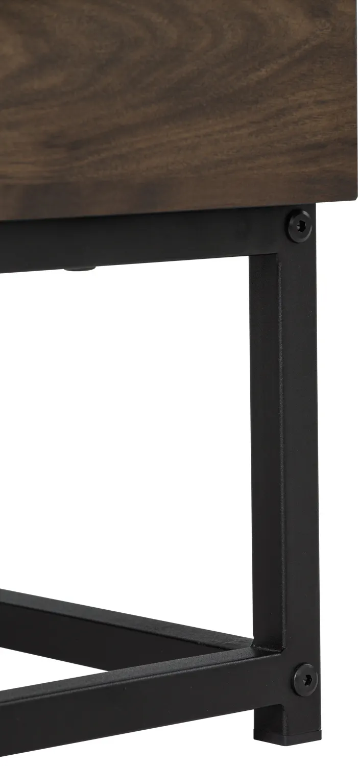 Carrie Bedside Table - 10 - Wooden tabletop, metal legs, sturdy construction, black metal frame, minimalist design, simple