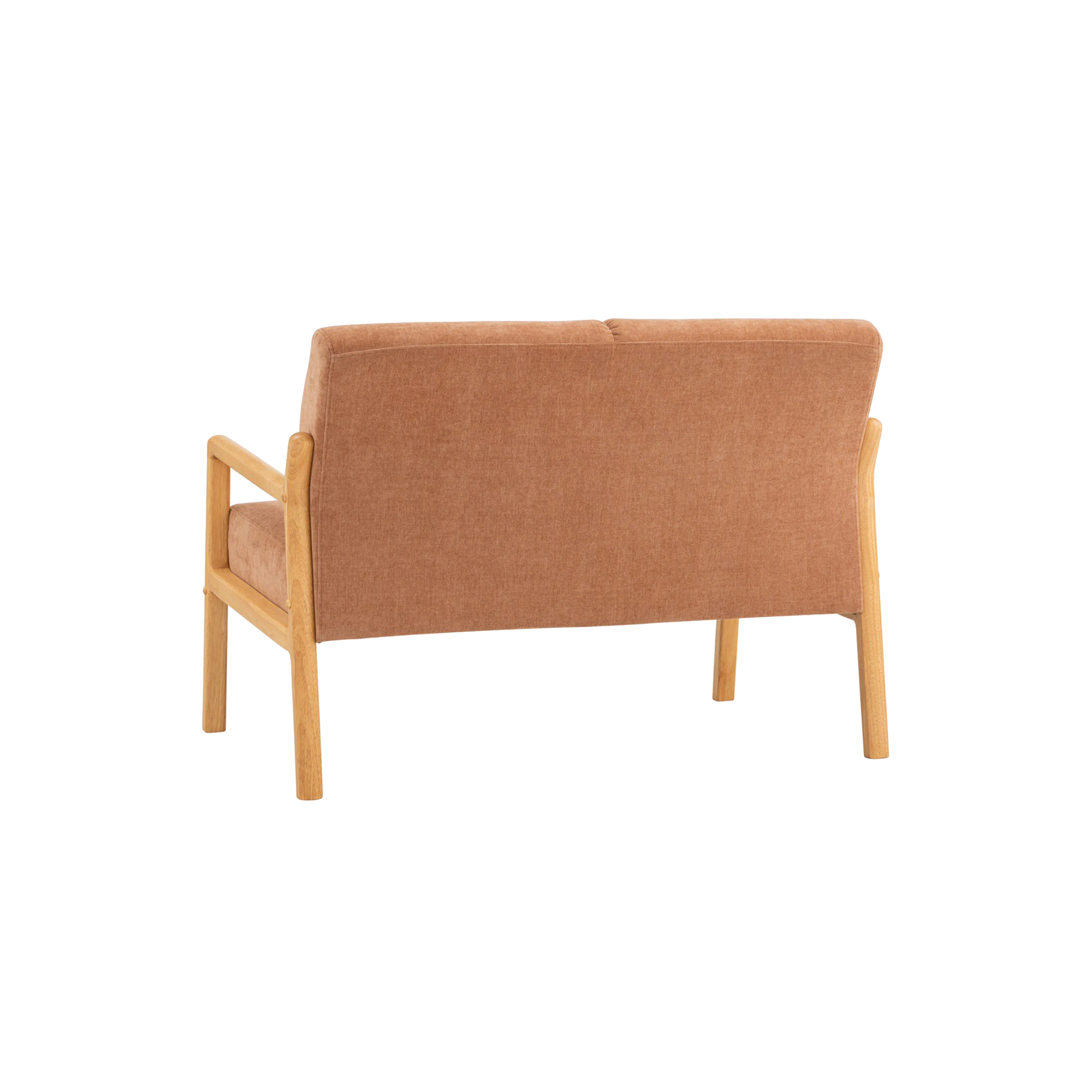 Mendo 2 Seater Sofa - Coral (Fabric) - 11 - Brown upholstered chair, wooden frame, minimalist design, modern style, cozy