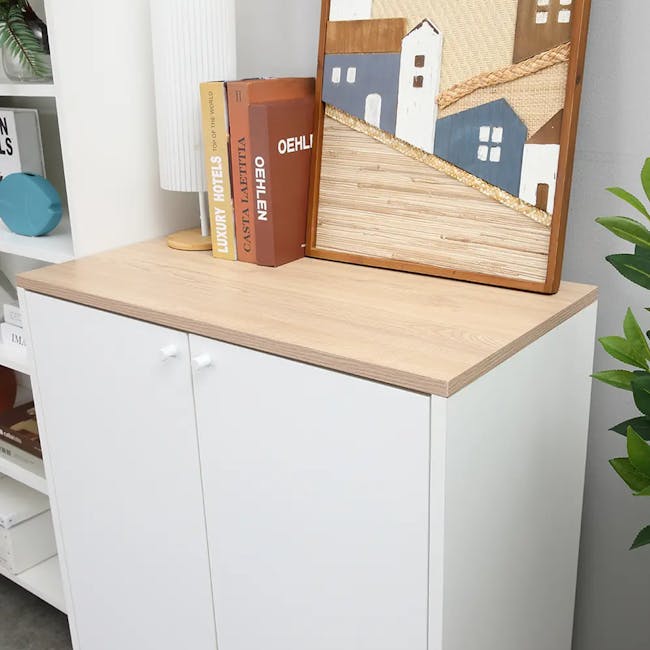 Madeline Modular 2 Door Cabinet 0.8m - 6 - Luxury hotel books, rustic decor, wooden cabinet, white shelves, modern interior