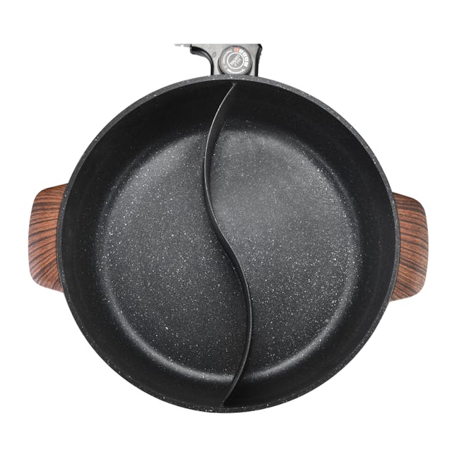 MORRIES 2 in 1 Steamboat Cooker - 6L - 3 - Black non-stick frying pan with wooden handle, Stainless steel cooking pan with