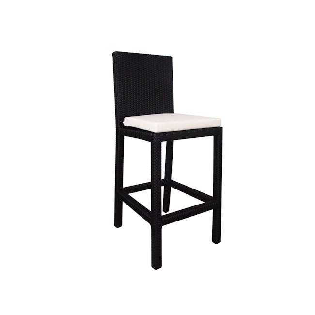 Midas Bar Chair - White Cushion - 1 - Bar stool with black wicker frame and white cushion, modern outdoor furniture, stylish