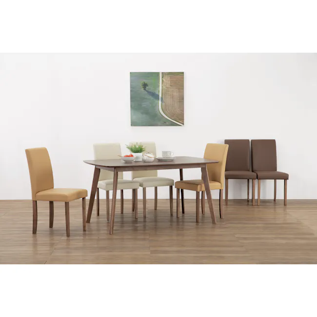 Harold Extendable Dining Table 1.2m-1.5m in Cocoa with 4 Dahlia Dining Chairs in Taupe - 10 - Modern dining room, minimalist