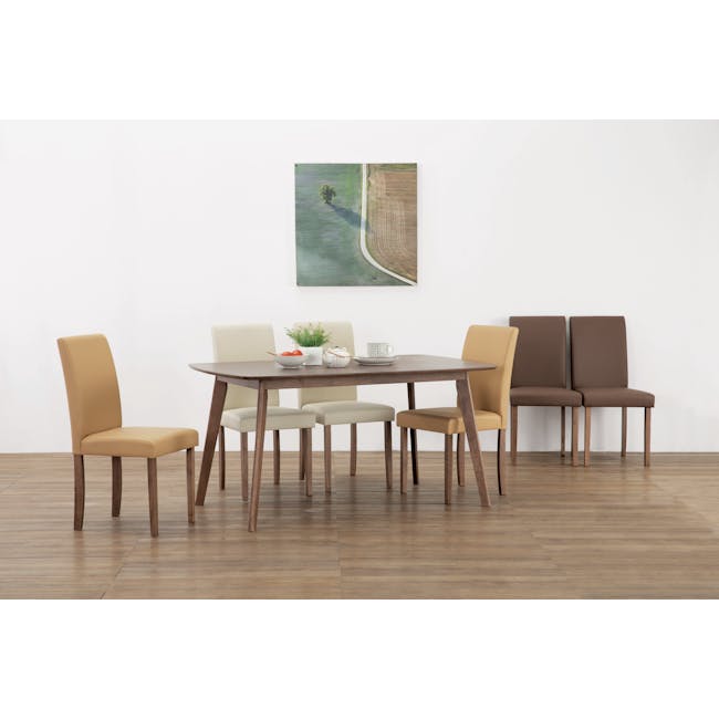 Harold Extendable Dining Table 1.2m-1.5m in Cocoa with 4 Dahlia Dining Chairs in Taupe (Faux Leather) - 9